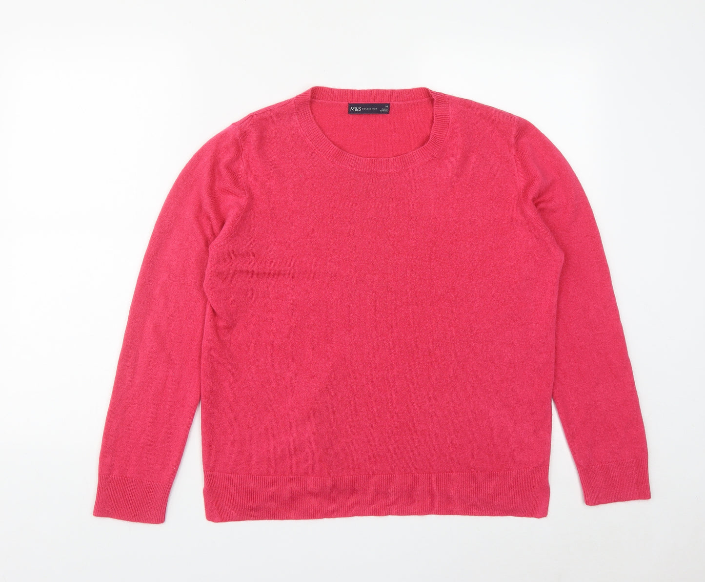 Marks and Spencer Womens Pink Round Neck  Acrylic Pullover Jumper Size 16
