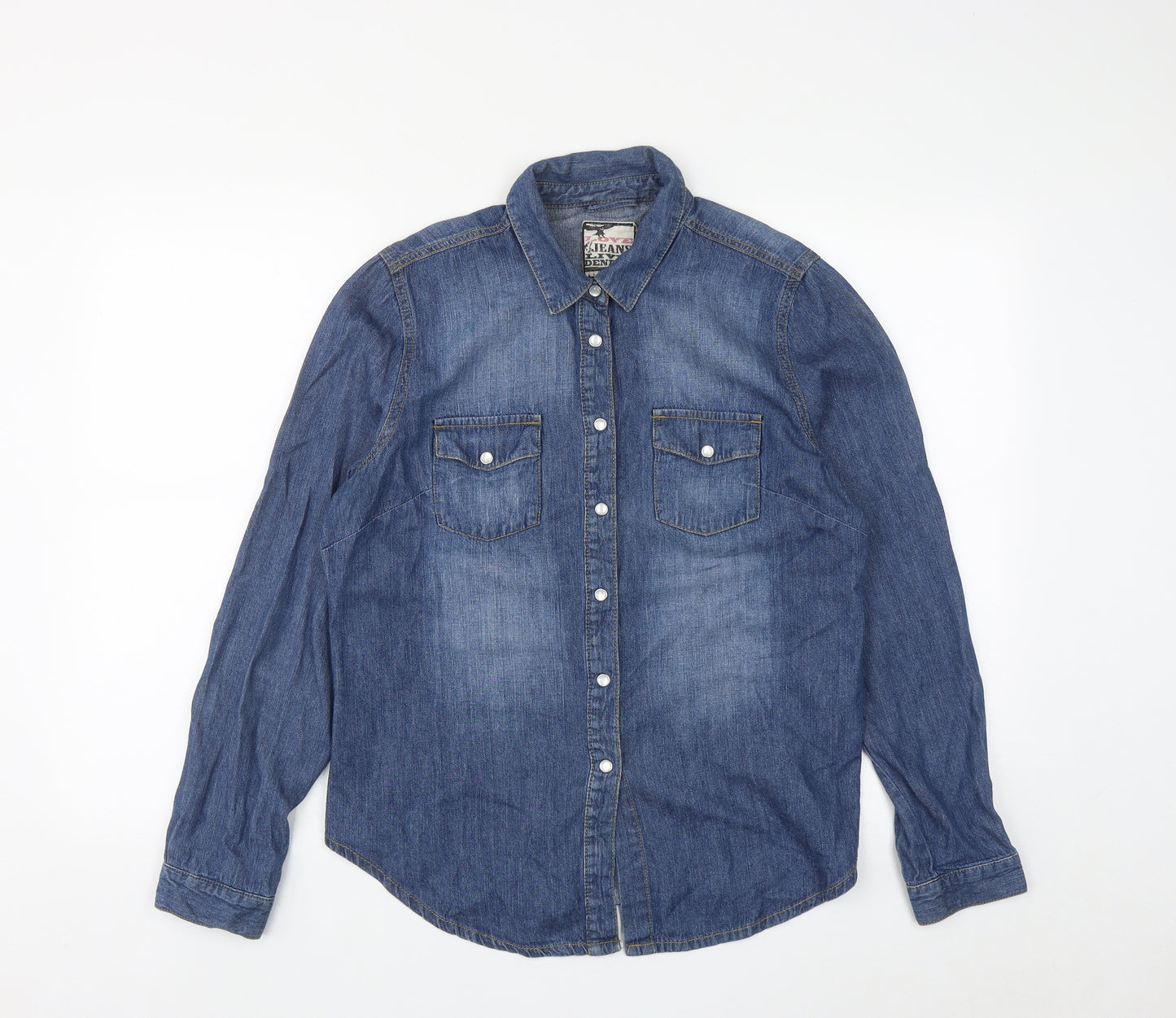 YESYES Womens Blue  Cotton Basic Button-Up Size 14 Collared