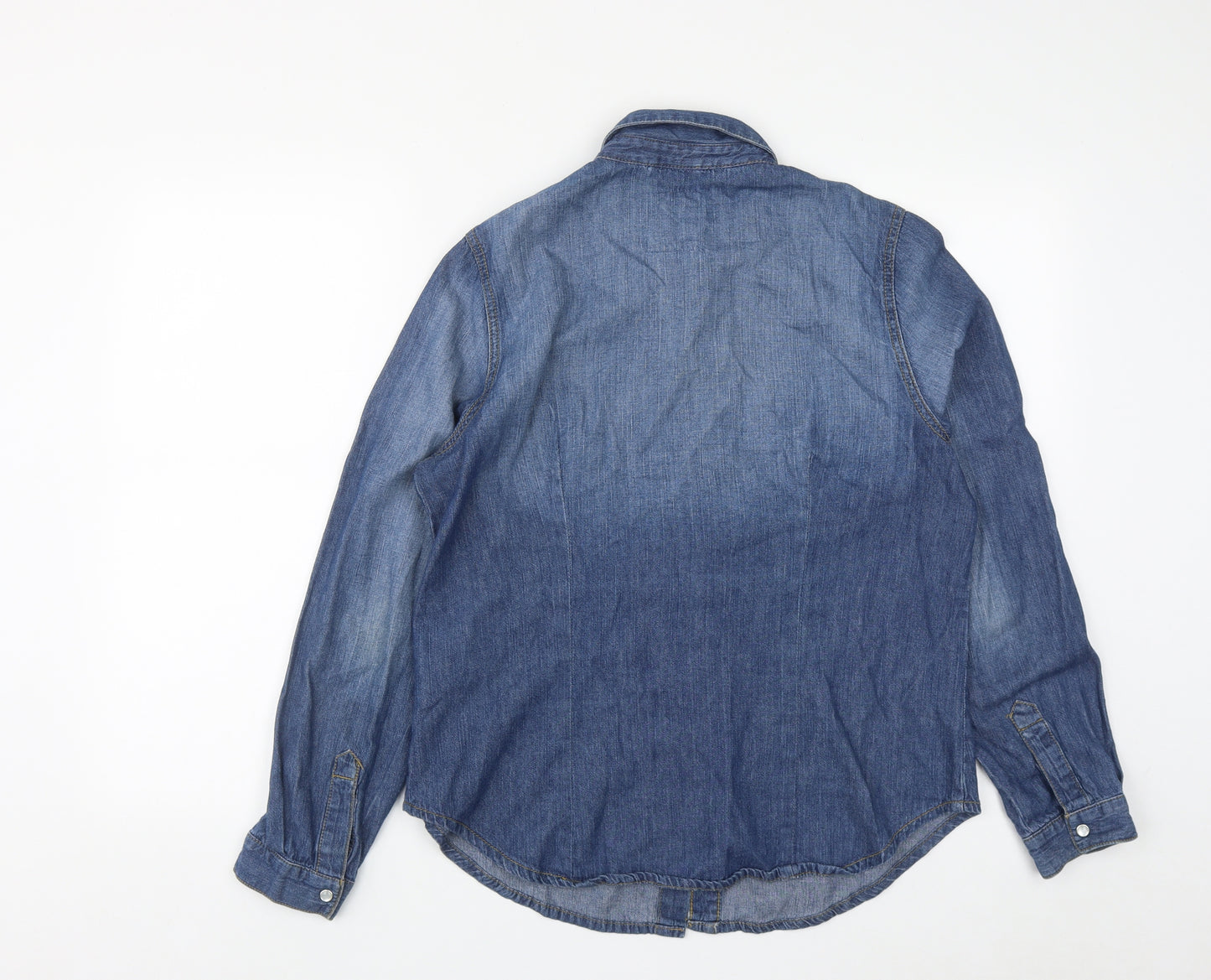 YESYES Womens Blue  Cotton Basic Button-Up Size 14 Collared