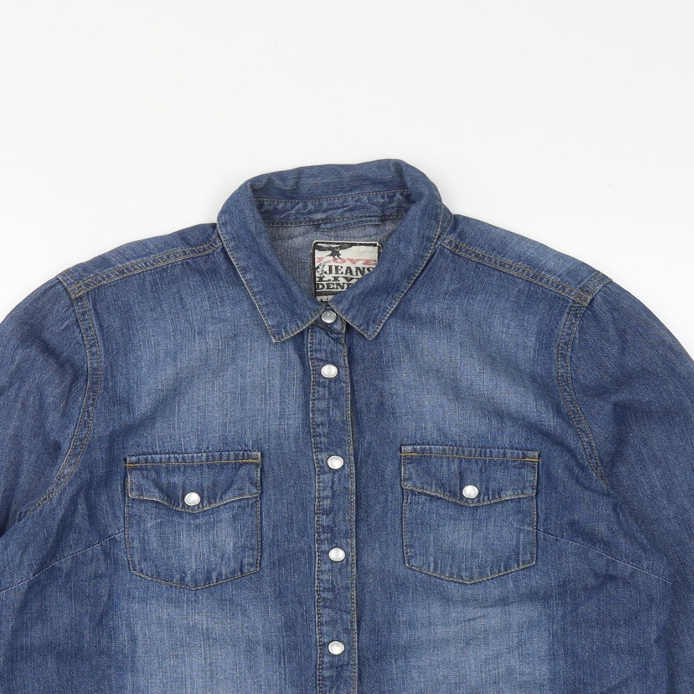 YESYES Womens Blue  Cotton Basic Button-Up Size 14 Collared