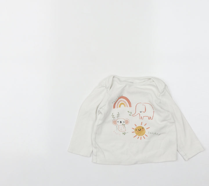 F&F Girls White  Cotton Basic T-Shirt Size 12-18 Months Round Neck