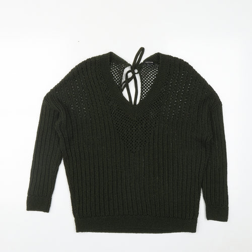 River Island Womens Green V-Neck  Acrylic Pullover Jumper Size 6