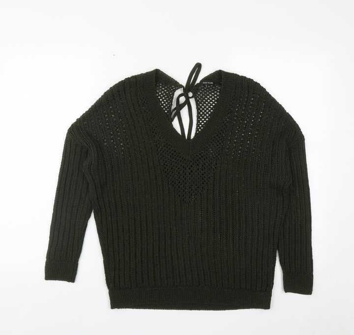 River Island Womens Green V-Neck  Acrylic Pullover Jumper Size 6