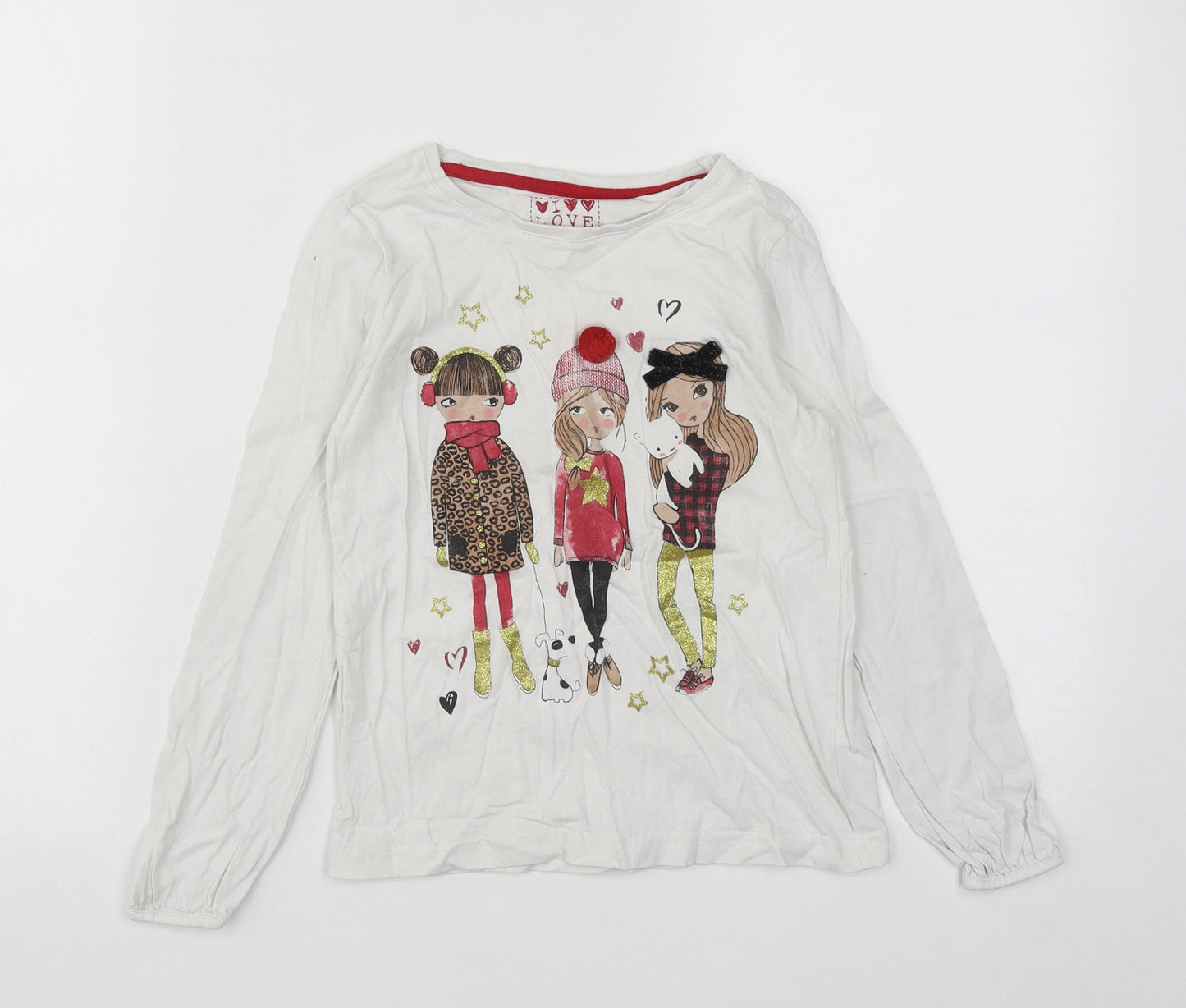 Dunnes Girls White  Cotton Basic Casual Size 8 Years Round Neck