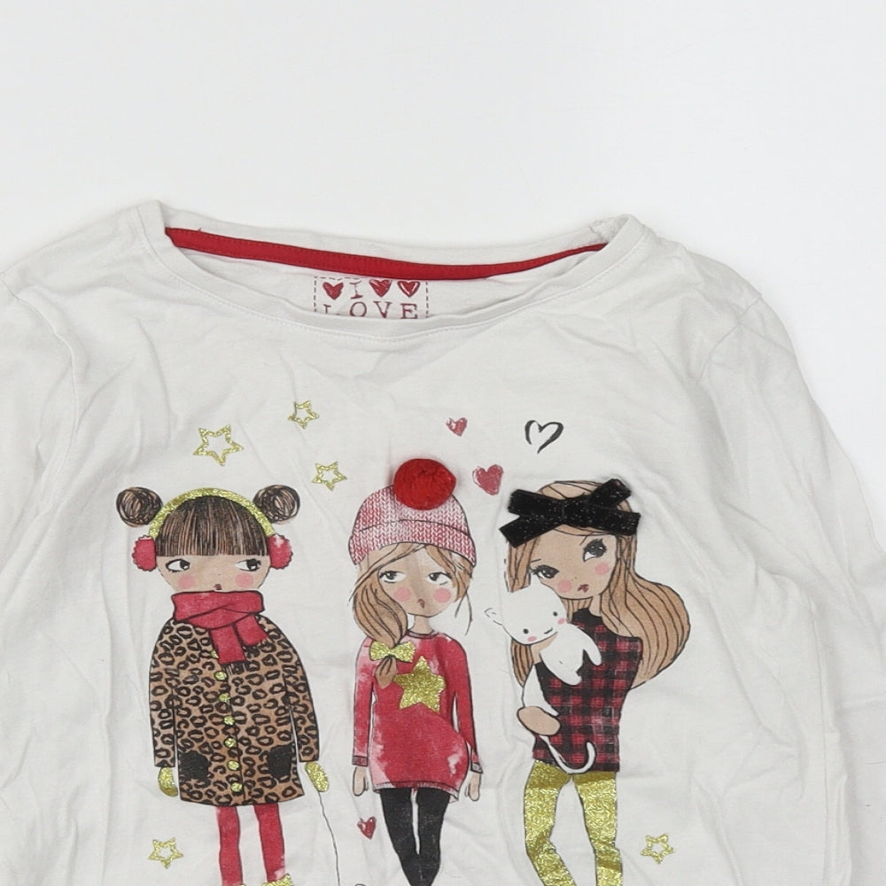 Dunnes Girls White  Cotton Basic Casual Size 8 Years Round Neck