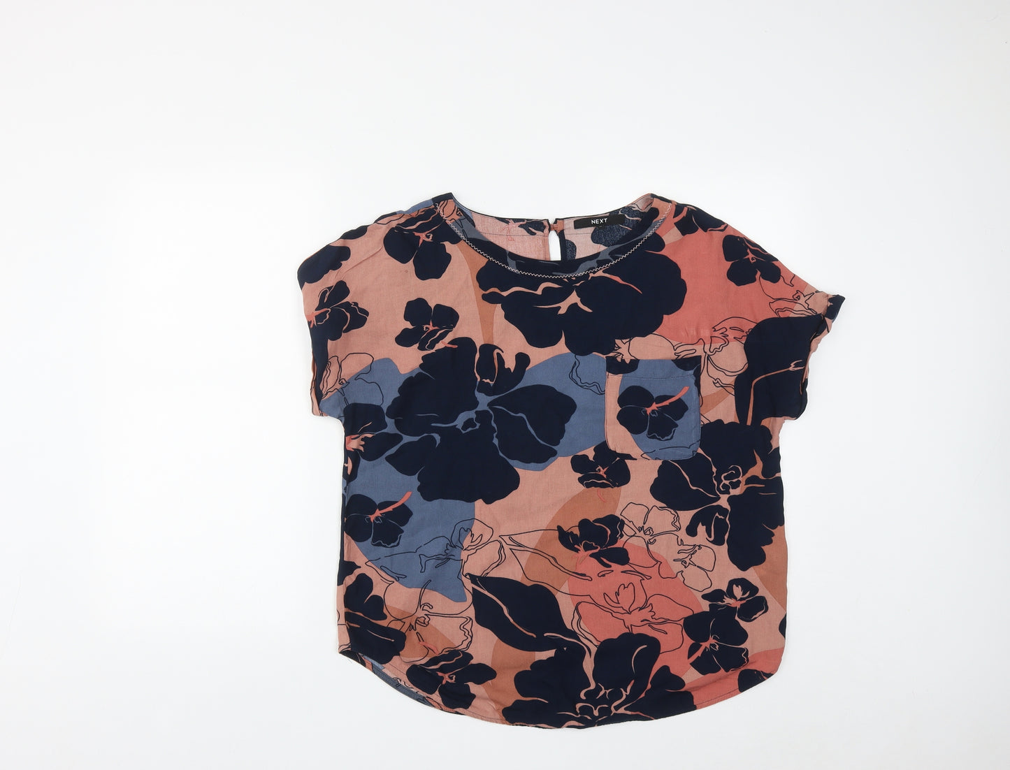 NEXT Womens Multicoloured Geometric Viscose Basic Blouse Size 12 Round Neck