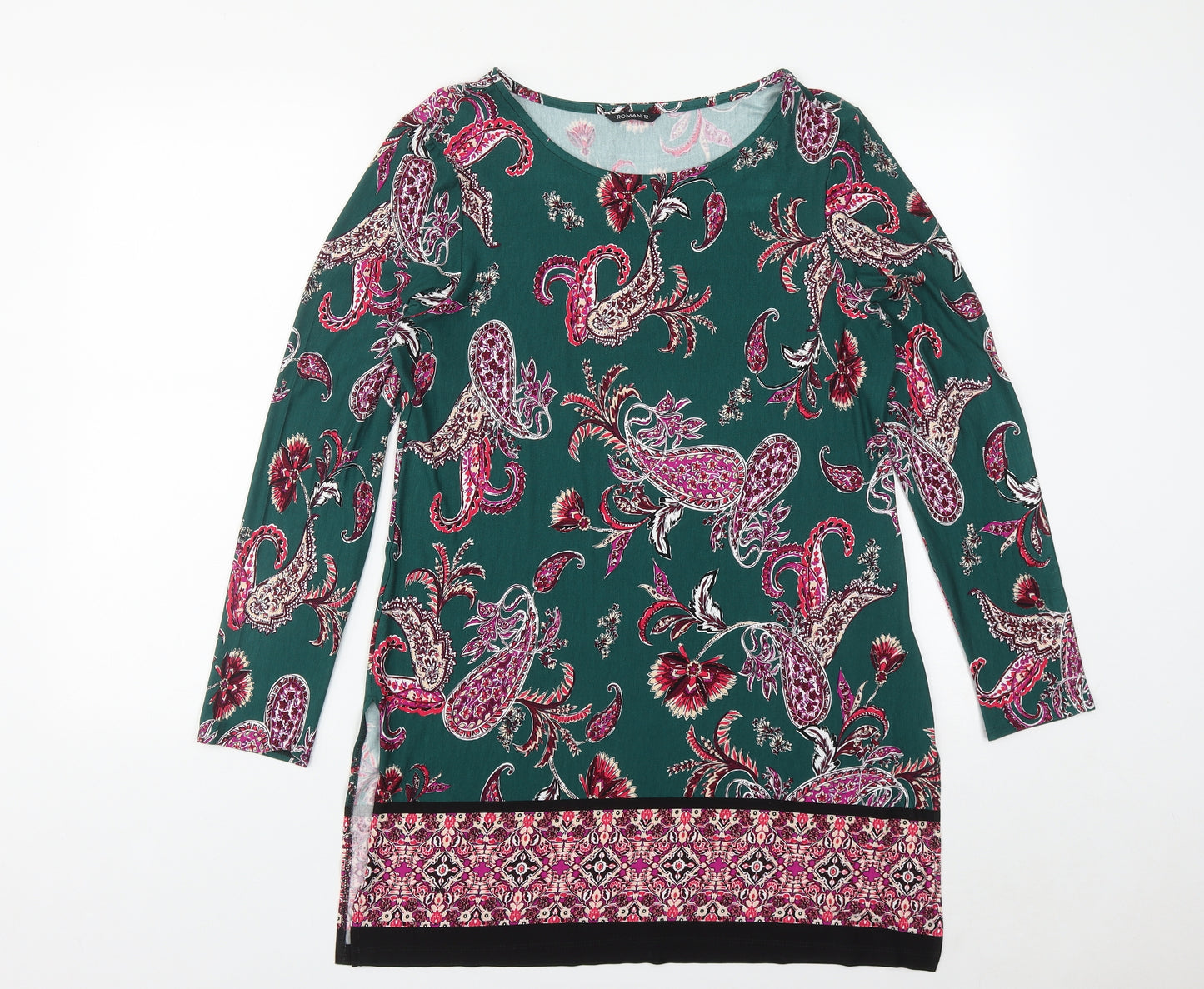 Roman Womens Multicoloured Geometric Viscose Tunic Blouse Size 12 Round Neck