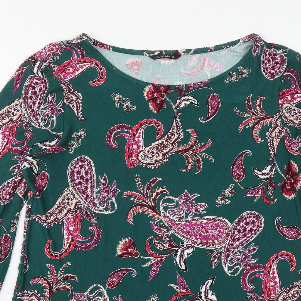 Roman Womens Multicoloured Geometric Viscose Tunic Blouse Size 12 Round Neck