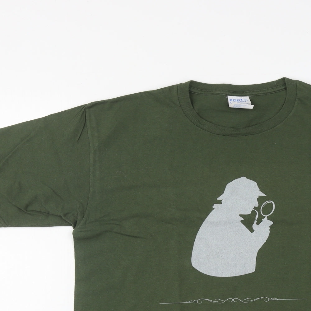Port Company Mens Green  Cotton  T-Shirt Size M Round Neck  - Sherlock Holmes