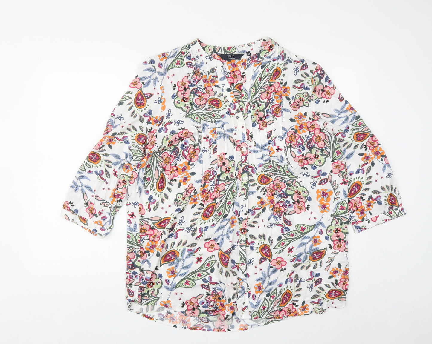 Isle Essentials Womens Multicoloured Geometric Viscose Basic Button-Up Size 18 V-Neck
