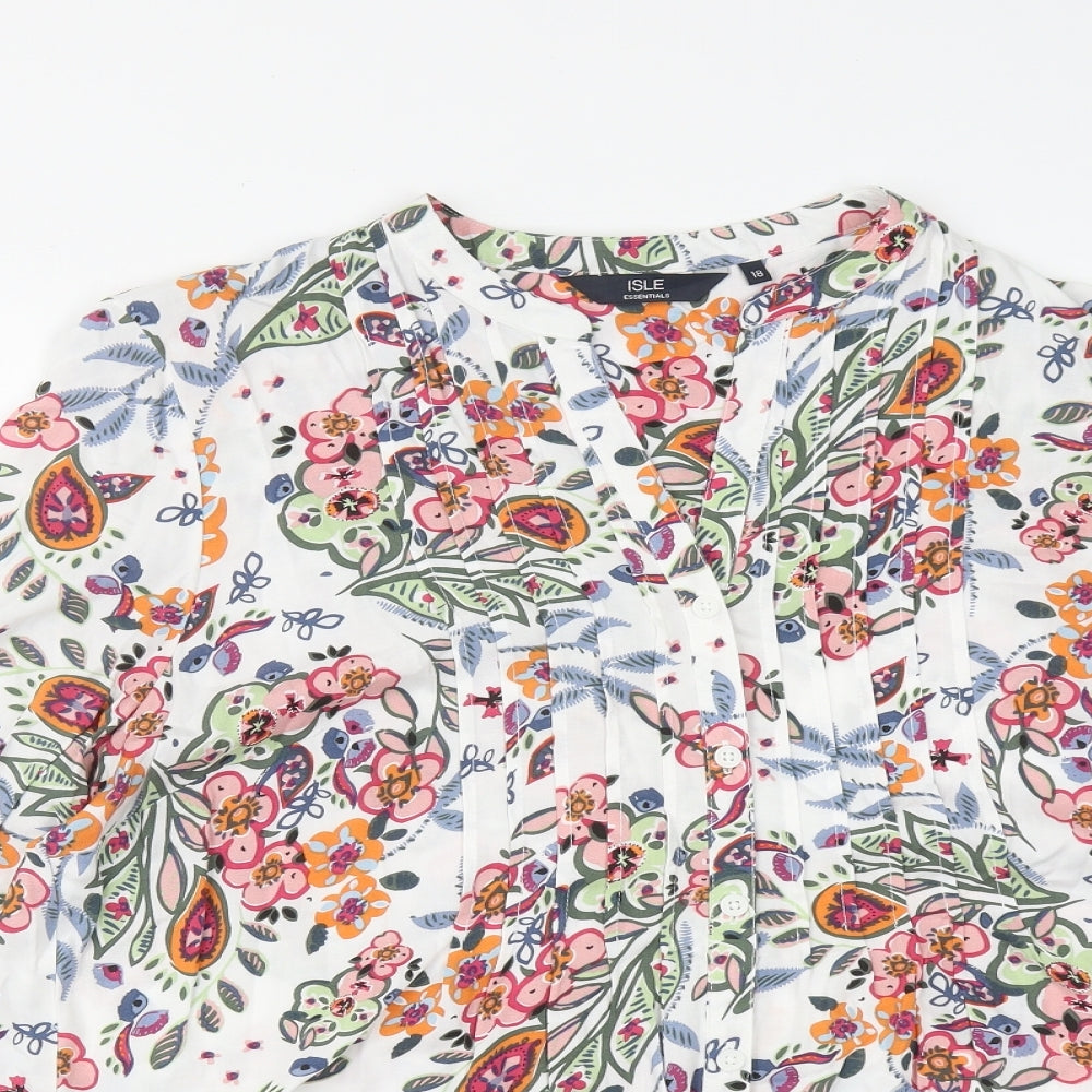 Isle Essentials Womens Multicoloured Geometric Viscose Basic Button-Up Size 18 V-Neck