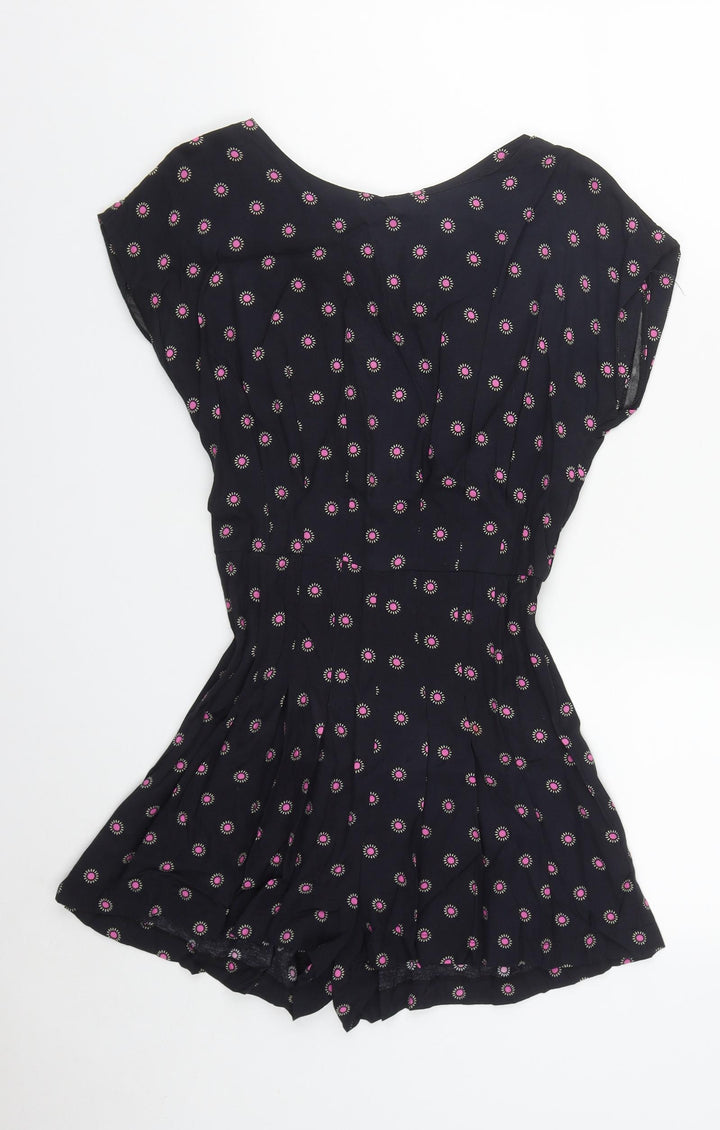 Topshop Womens Black Geometric Viscose Playsuit One-Piece Size 6 Zip