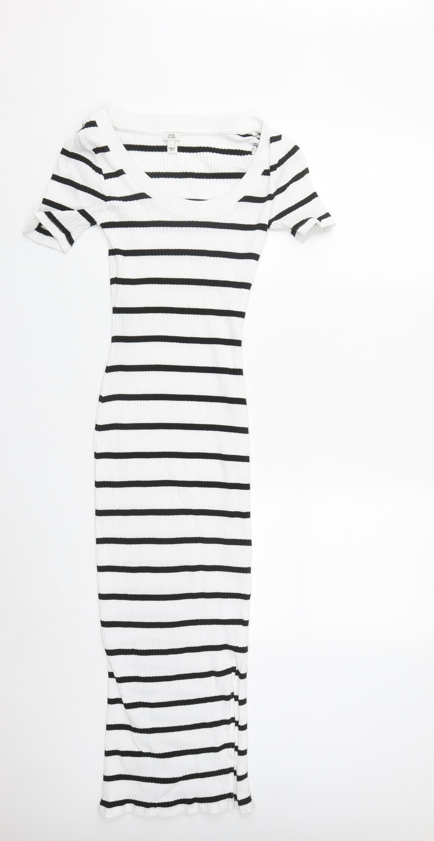 River Island Womens White Striped Cotton Bodycon  Size 6  Round Neck