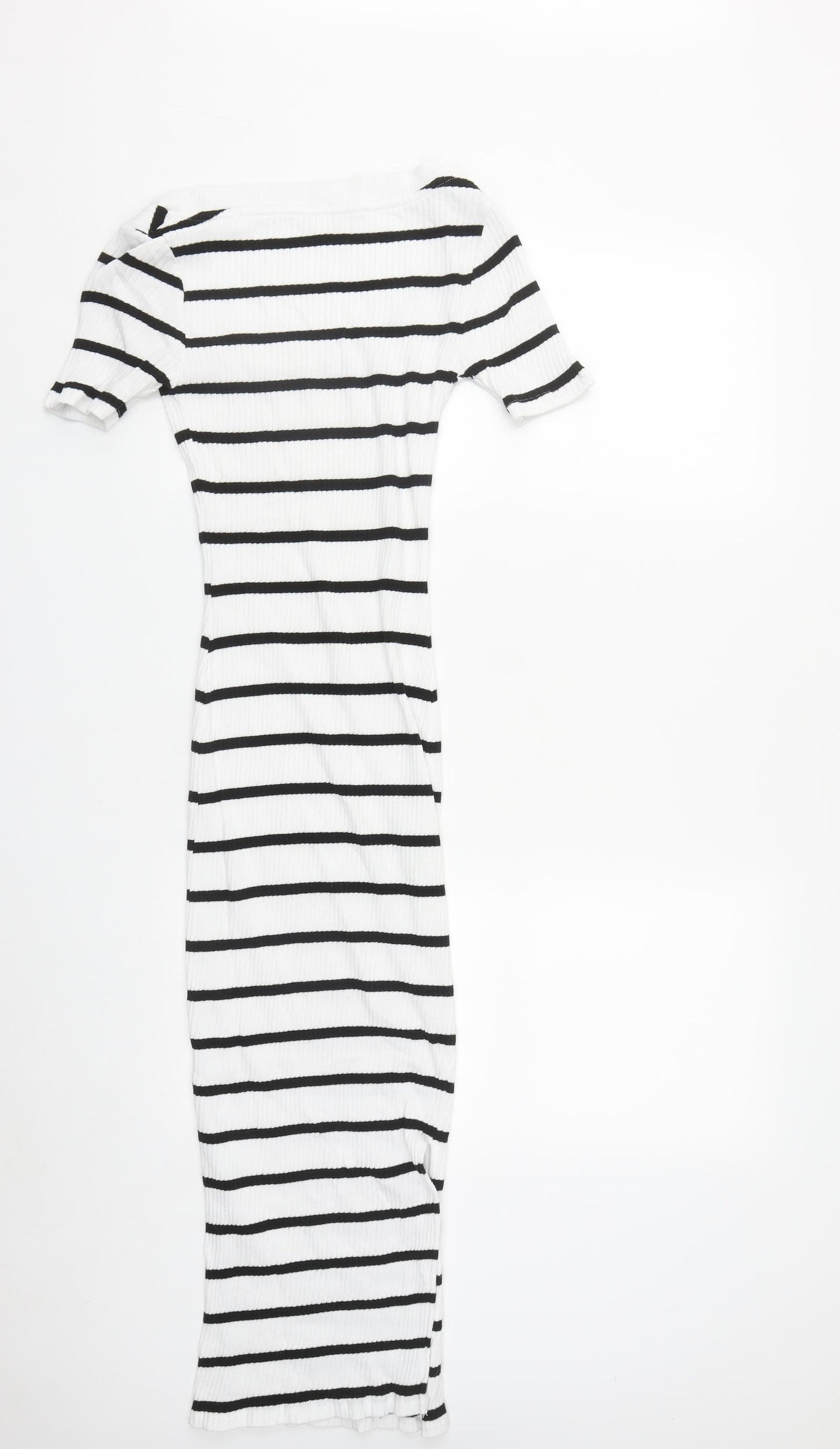 River Island Womens White Striped Cotton Bodycon  Size 6  Round Neck