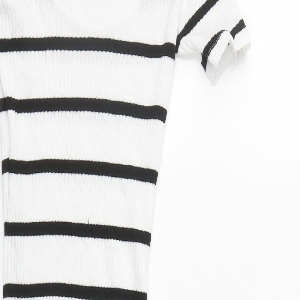 River Island Womens White Striped Cotton Bodycon  Size 6  Round Neck