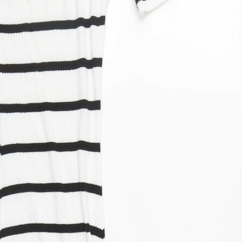 River Island Womens White Striped Cotton Bodycon  Size 6  Round Neck