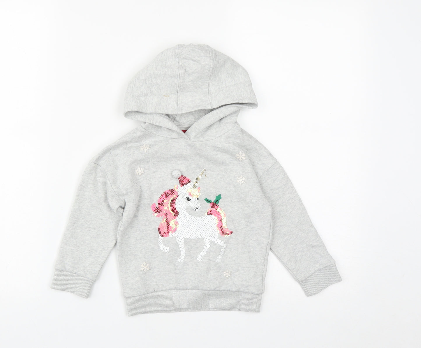 F&F Girls Grey  Cotton Pullover Sweatshirt Size 3-4 Years   - Christmas Unicorn