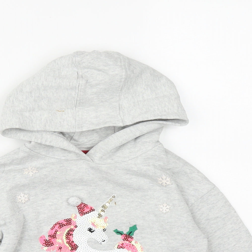 F&F Girls Grey  Cotton Pullover Sweatshirt Size 3-4 Years   - Christmas Unicorn