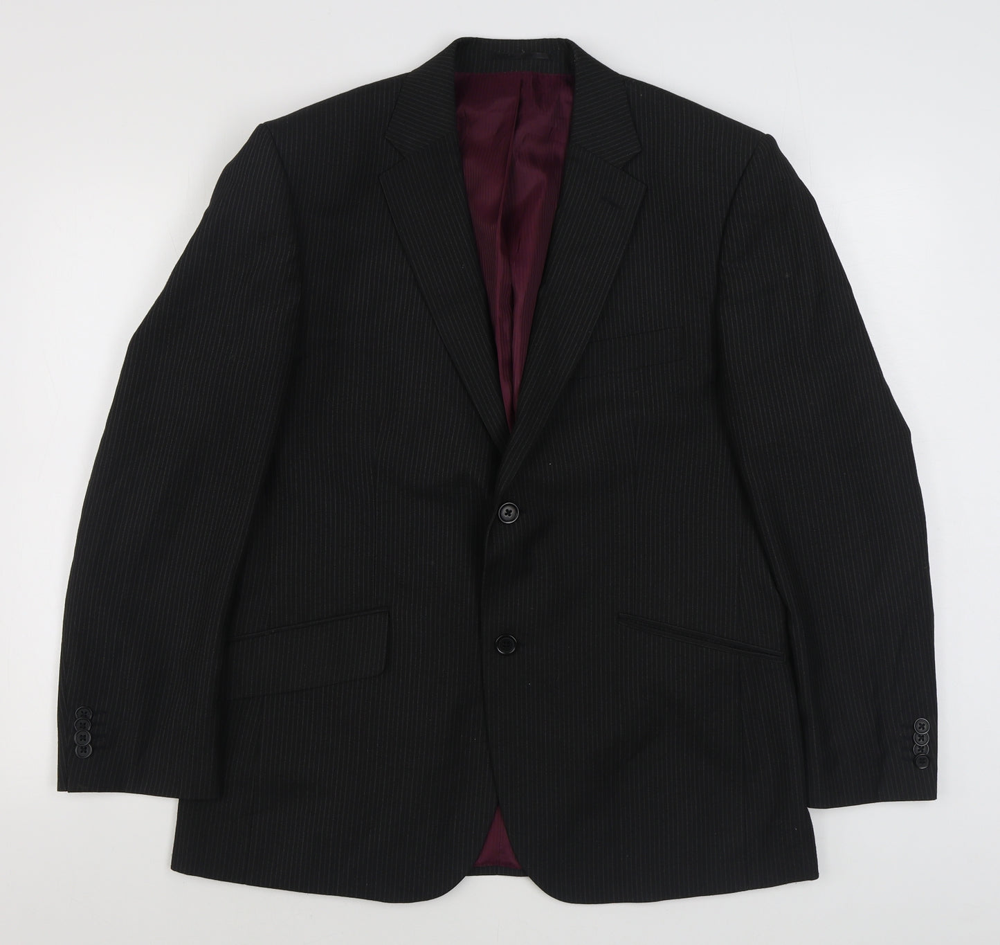 George Mens Black Striped Polyester Jacket Suit Jacket Size 40
