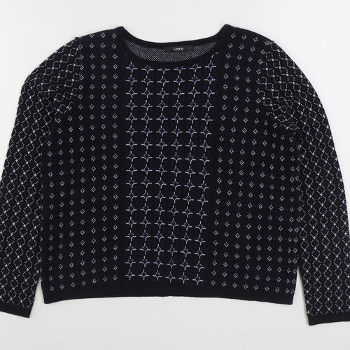 George Womens Black Boat Neck Geometric Acrylic Pullover Jumper Size 10