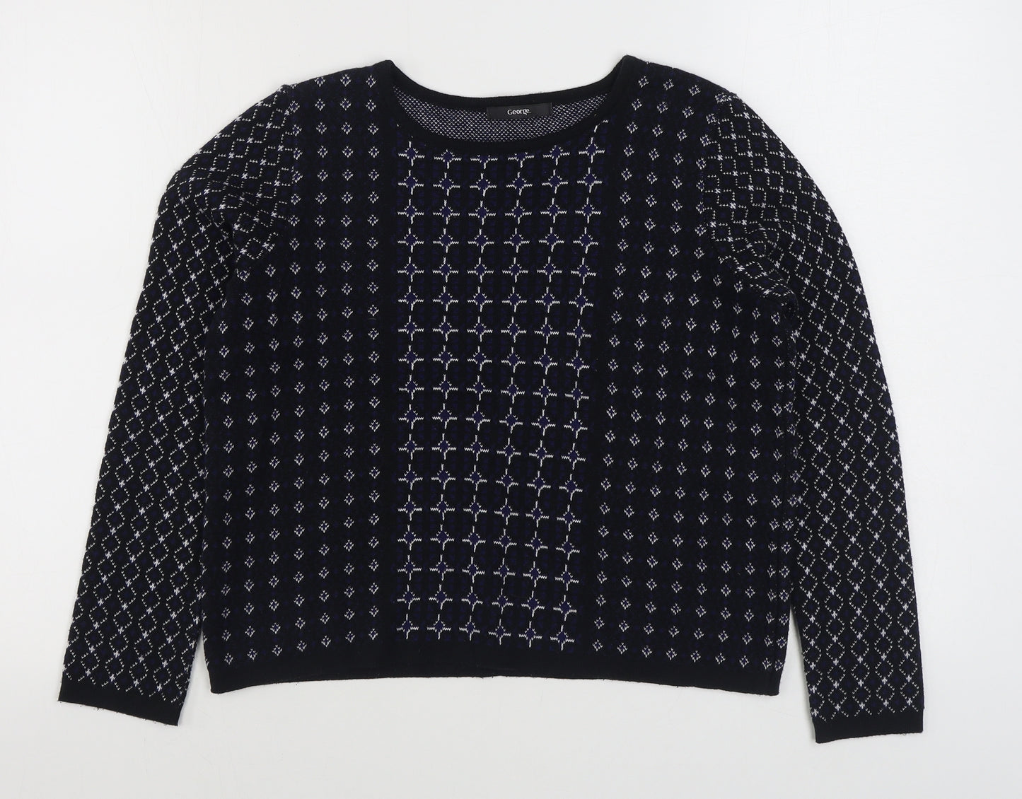 George Womens Black Boat Neck Geometric Acrylic Pullover Jumper Size 10