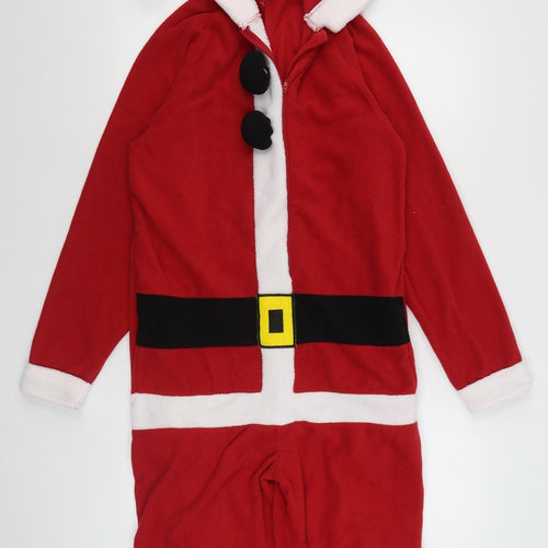 Cedar Wood State Mens Red Solid Polyester  One Piece Size XS  Zip - Santa Onesie