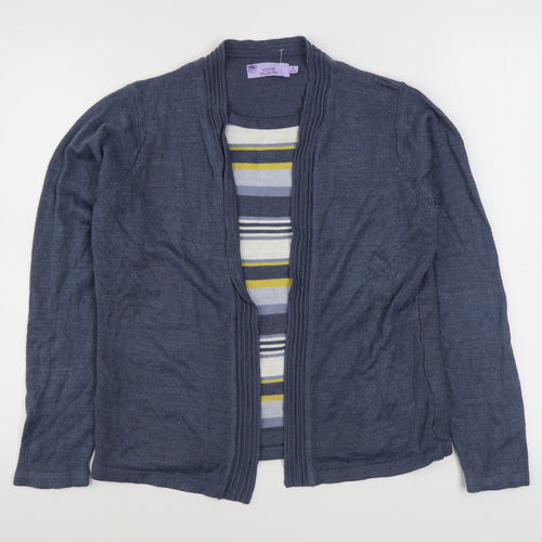 EWM Womens Blue Scoop Neck Striped Acrylic Pullover Jumper Size S