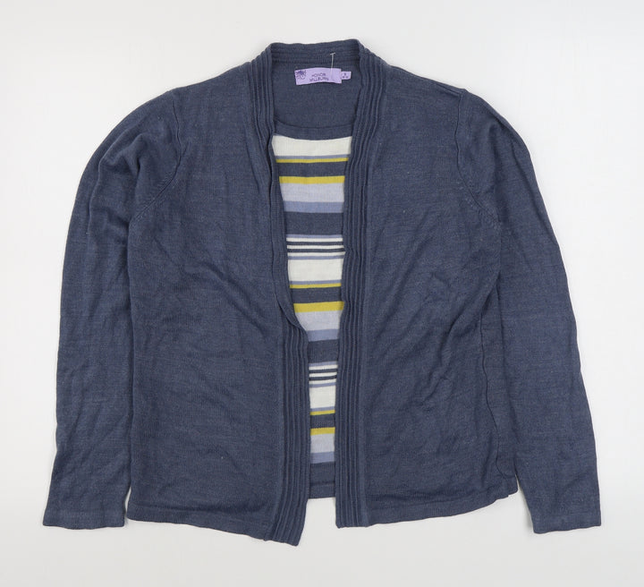 EWM Womens Blue Scoop Neck Striped Acrylic Pullover Jumper Size S