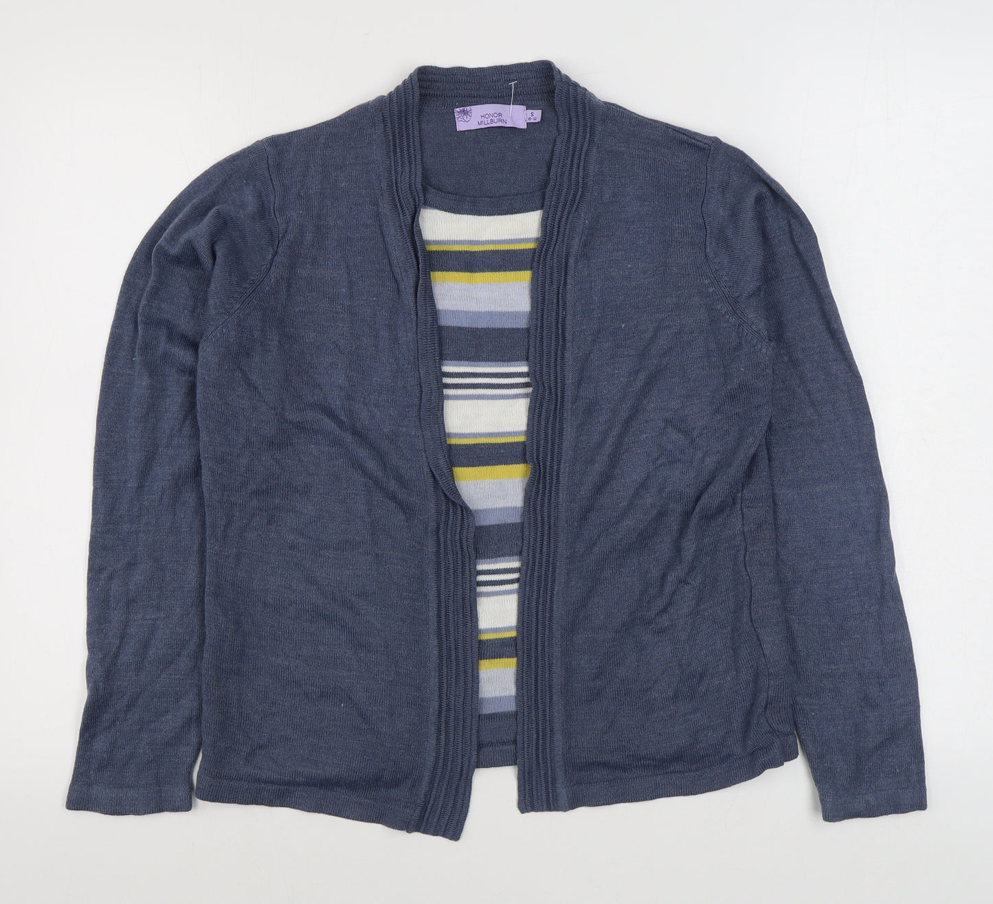 EWM Womens Blue Scoop Neck Striped Acrylic Pullover Jumper Size S