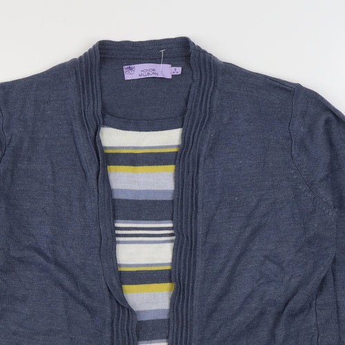EWM Womens Blue Scoop Neck Striped Acrylic Pullover Jumper Size S
