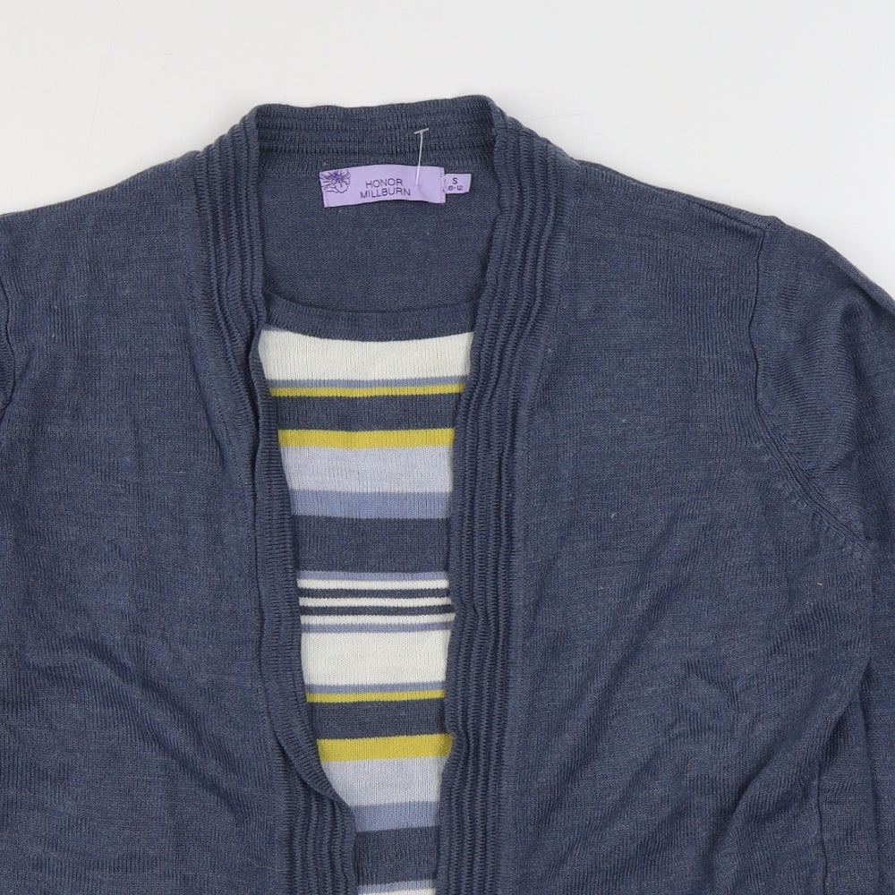 EWM Womens Blue Scoop Neck Striped Acrylic Pullover Jumper Size S