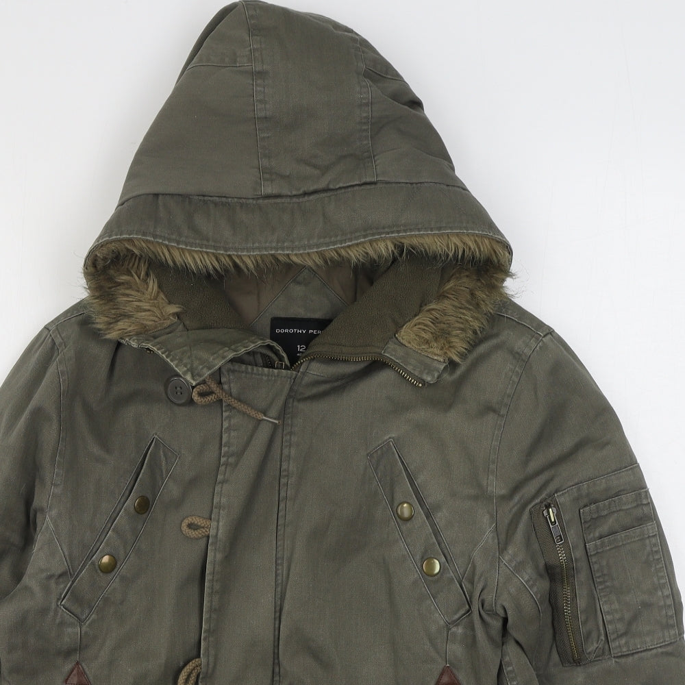Dorothy Perkins Womens Green   Parka Coat Size 12  Zip