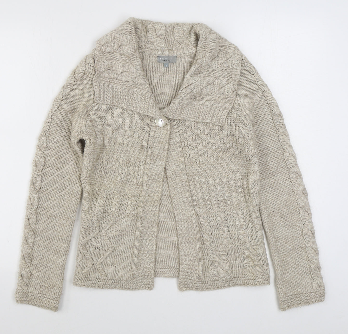 Per Una Womens Beige V-Neck  Acrylic Cardigan Jumper Size S