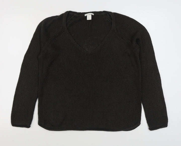 H&M Mens Brown V-Neck Acrylic Pullover Jumper Size M