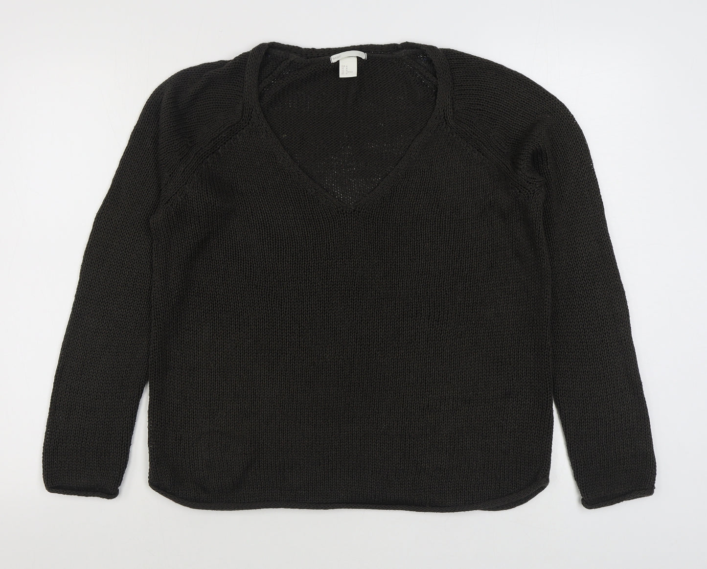 H&M Mens Brown V-Neck  Acrylic Pullover Jumper Size M