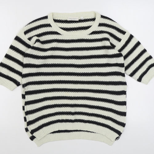 Dolce Stella Womens Black Round Neck Striped Acrylic Pullover Jumper Size M