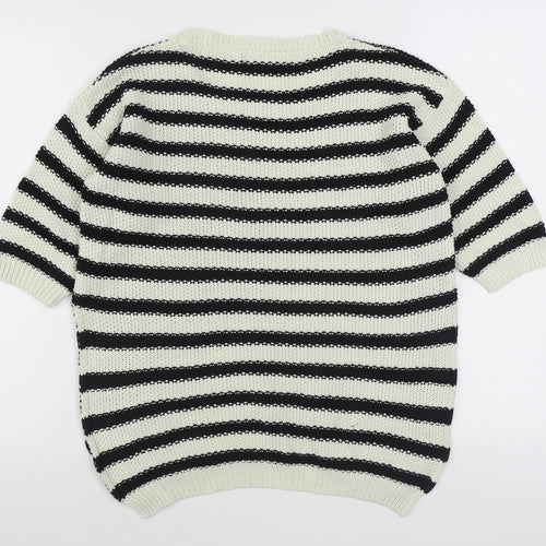Dolce Stella Womens Black Round Neck Striped Acrylic Pullover Jumper Size M