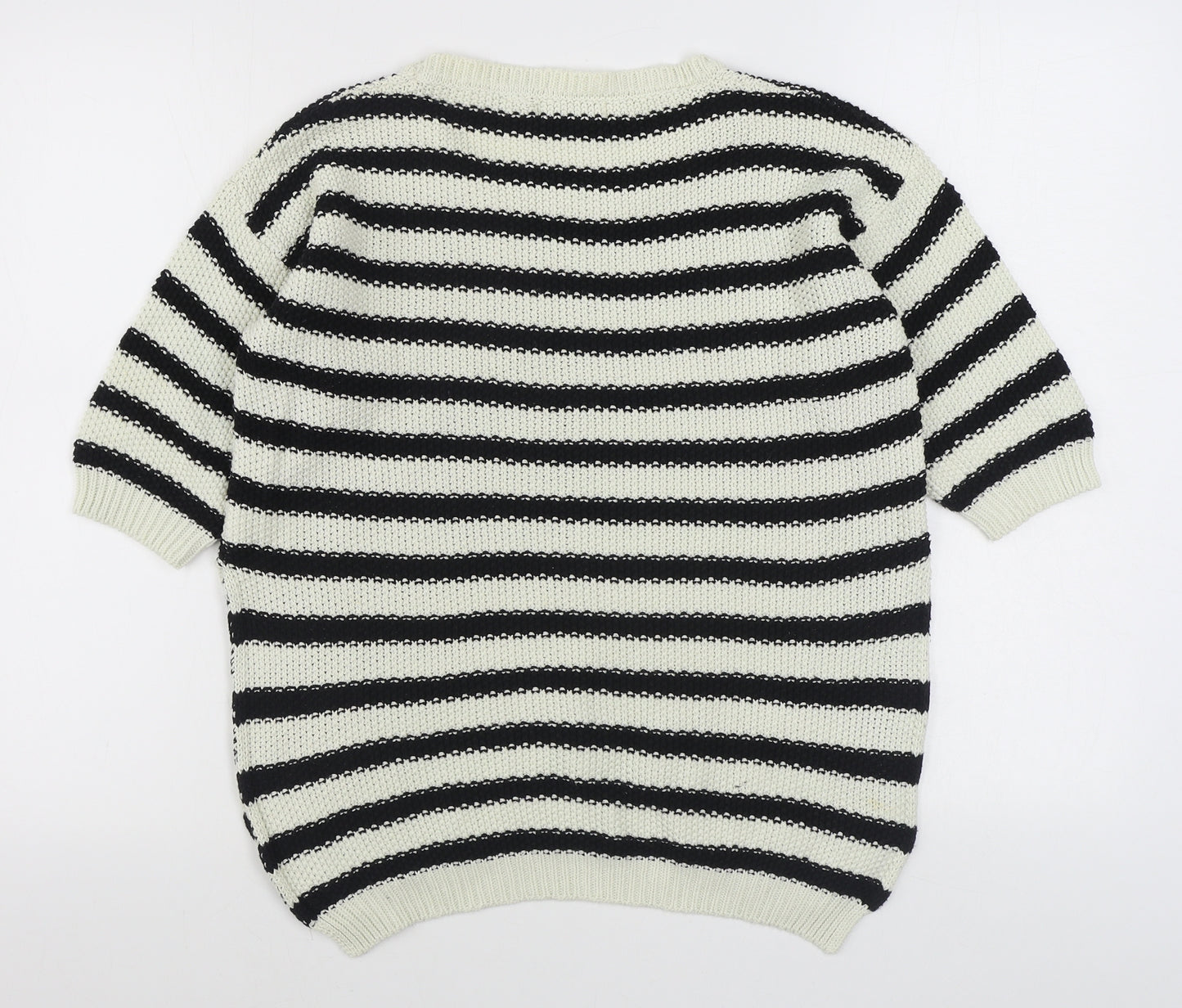 Dolce Stella Womens Black Round Neck Striped Acrylic Pullover Jumper Size M