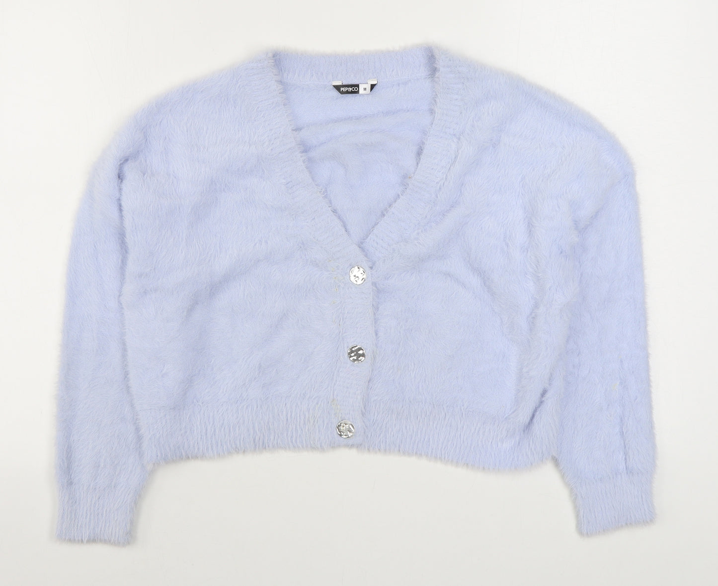 Pep&Co Womens Blue V-Neck  Nylon Cardigan Jumper Size M