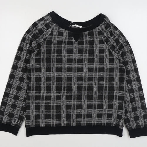 Promod Womens Black Plaid Polyester Pullover Sweatshirt Size L  Pullover