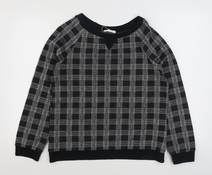Promod Womens Black Plaid Polyester Pullover Sweatshirt Size L Pullover