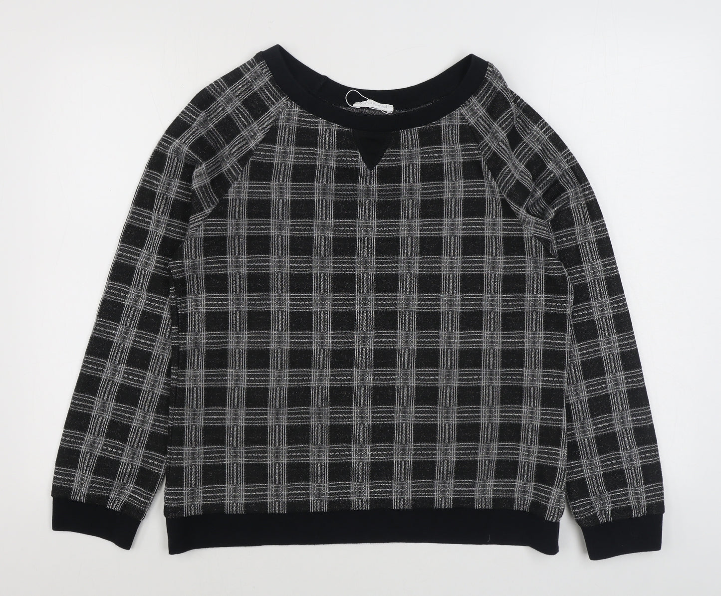 Promod Womens Black Plaid Polyester Pullover Sweatshirt Size L  Pullover