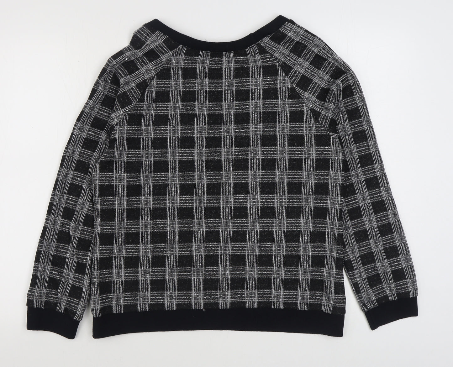 Promod Womens Black Plaid Polyester Pullover Sweatshirt Size L  Pullover