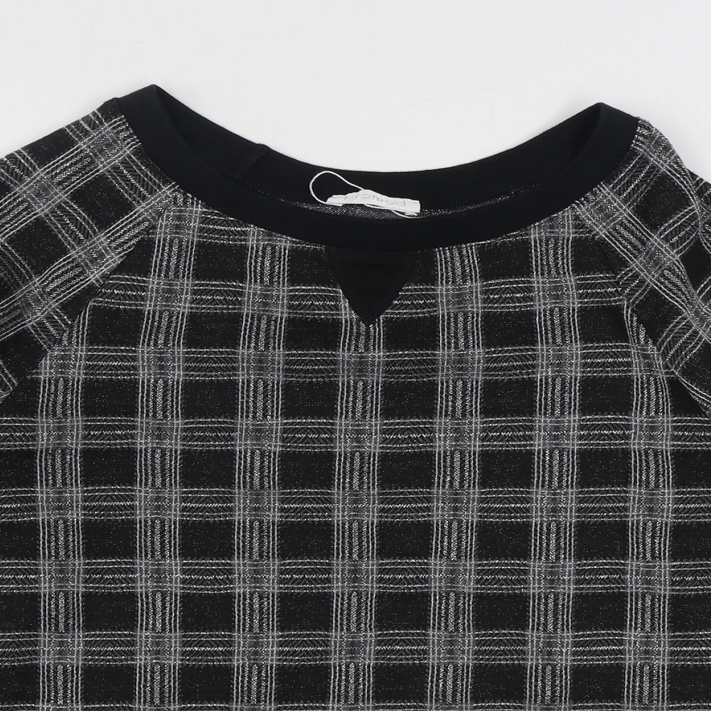 Promod Womens Black Plaid Polyester Pullover Sweatshirt Size L  Pullover