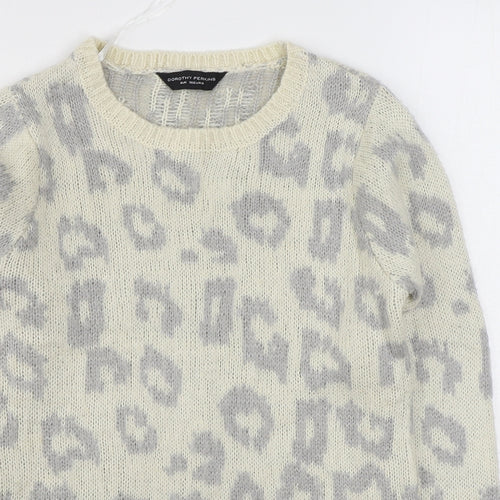 Dorothy Perkins Womens White Round Neck Animal Print Acrylic Pullover Jumper Size 8