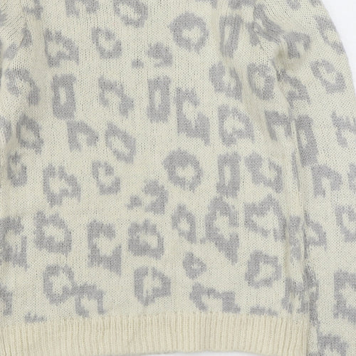 Dorothy Perkins Womens White Round Neck Animal Print Acrylic Pullover Jumper Size 8