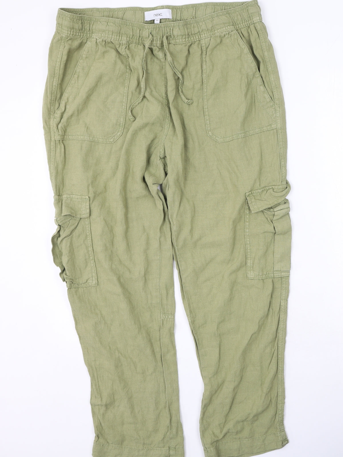 NEXT Womens Green  Linen Trousers  Size 16 L27 in Regular