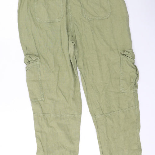 NEXT Womens Green  Linen Trousers  Size 16 L27 in Regular