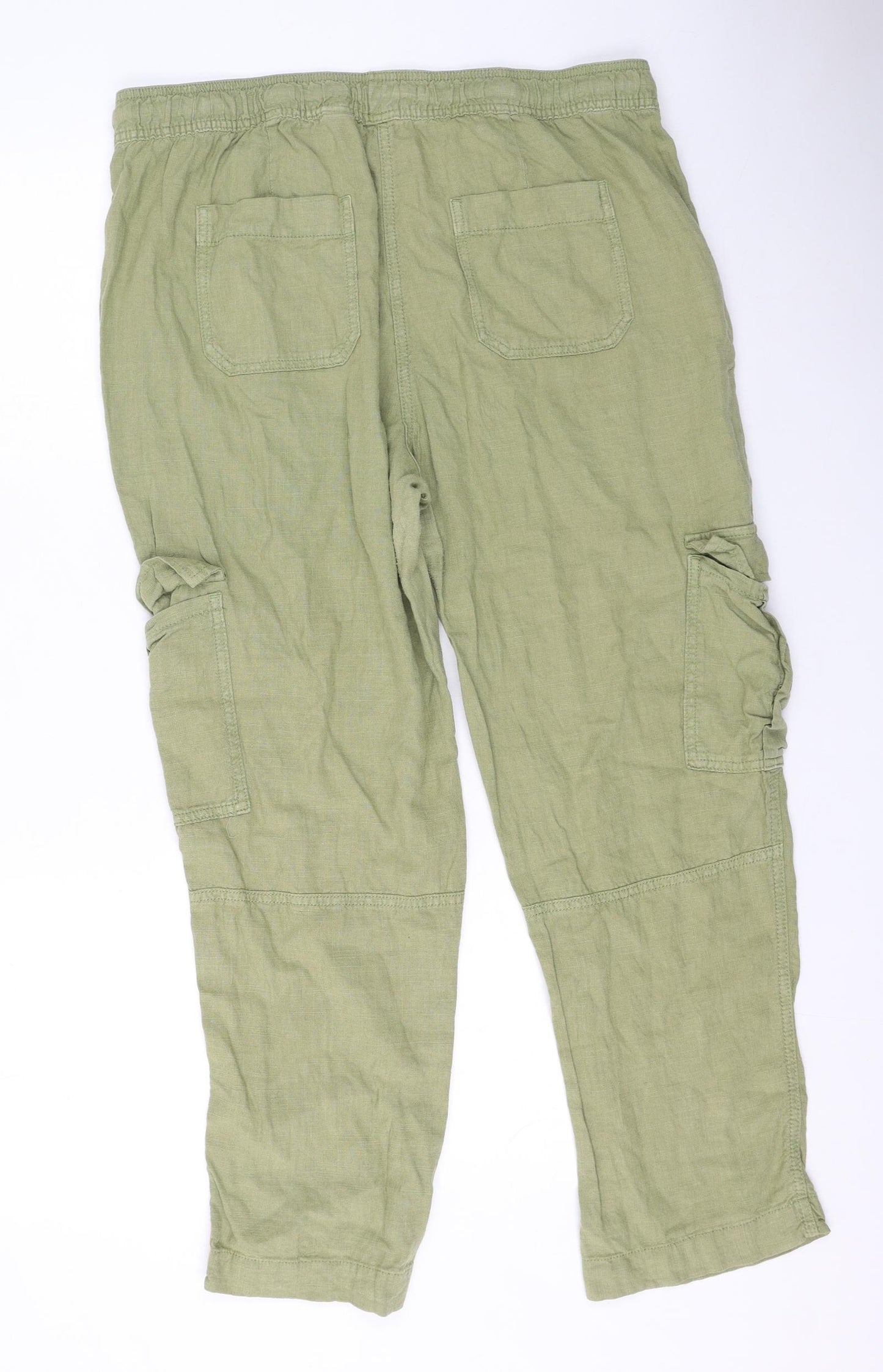 NEXT Womens Green  Linen Trousers  Size 16 L27 in Regular