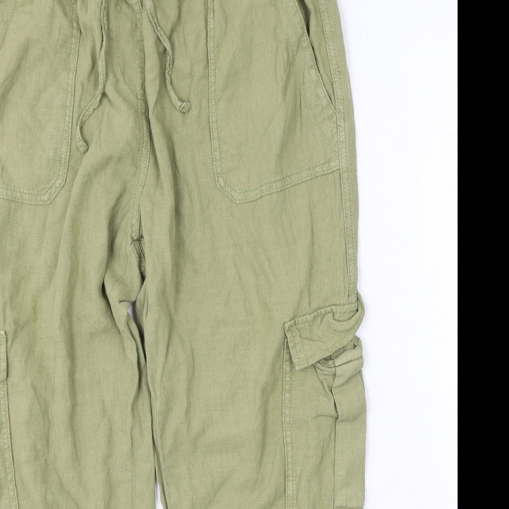 NEXT Womens Green  Linen Trousers  Size 16 L27 in Regular